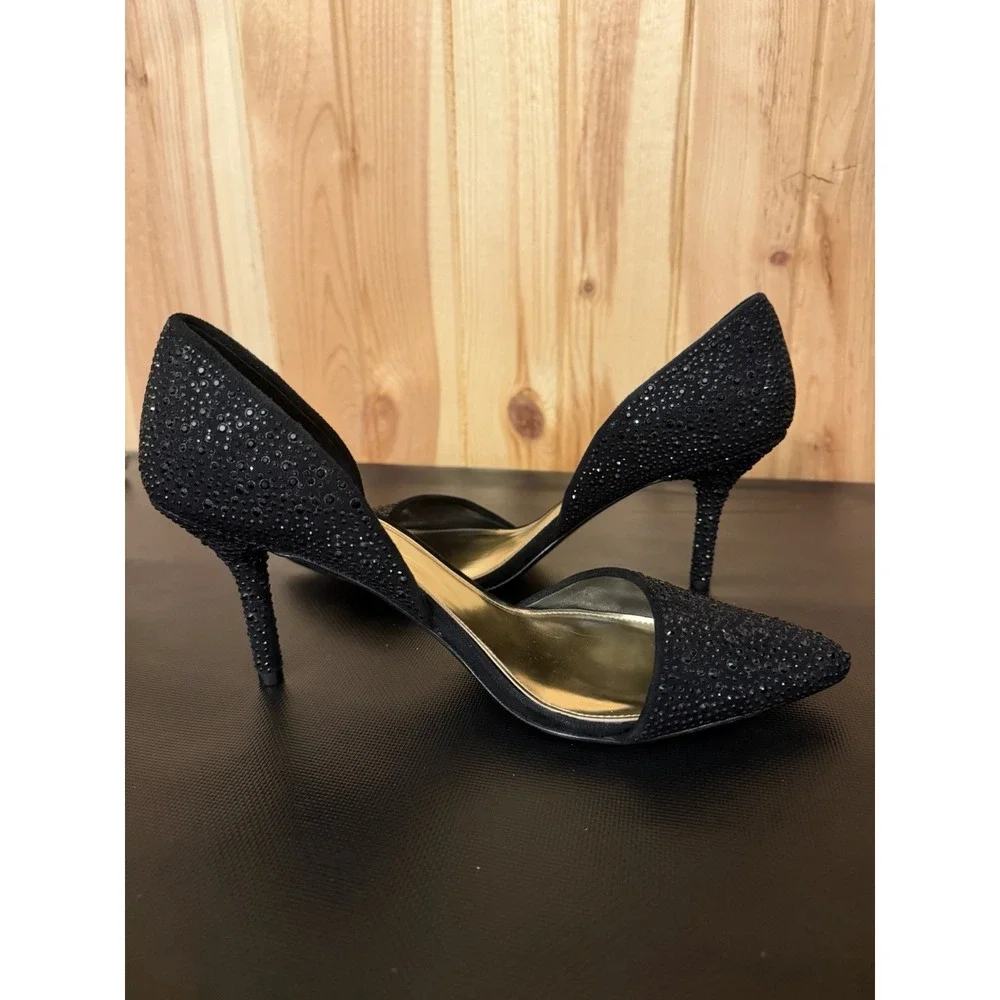 Coach Hollis Pumps Heels Size 9.5 Black Rhinestone Stiletto Pointed Toe 3.5 In